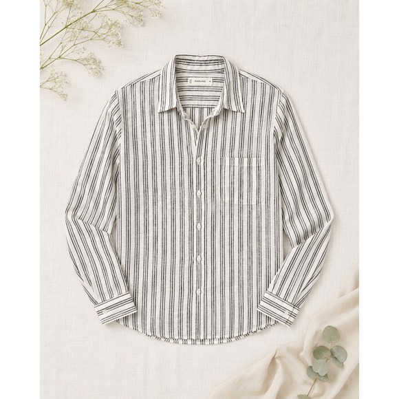 Everlane Other - Everlane Linen Button Down Shirt Mens XS White Black Stripe Long Sleeve